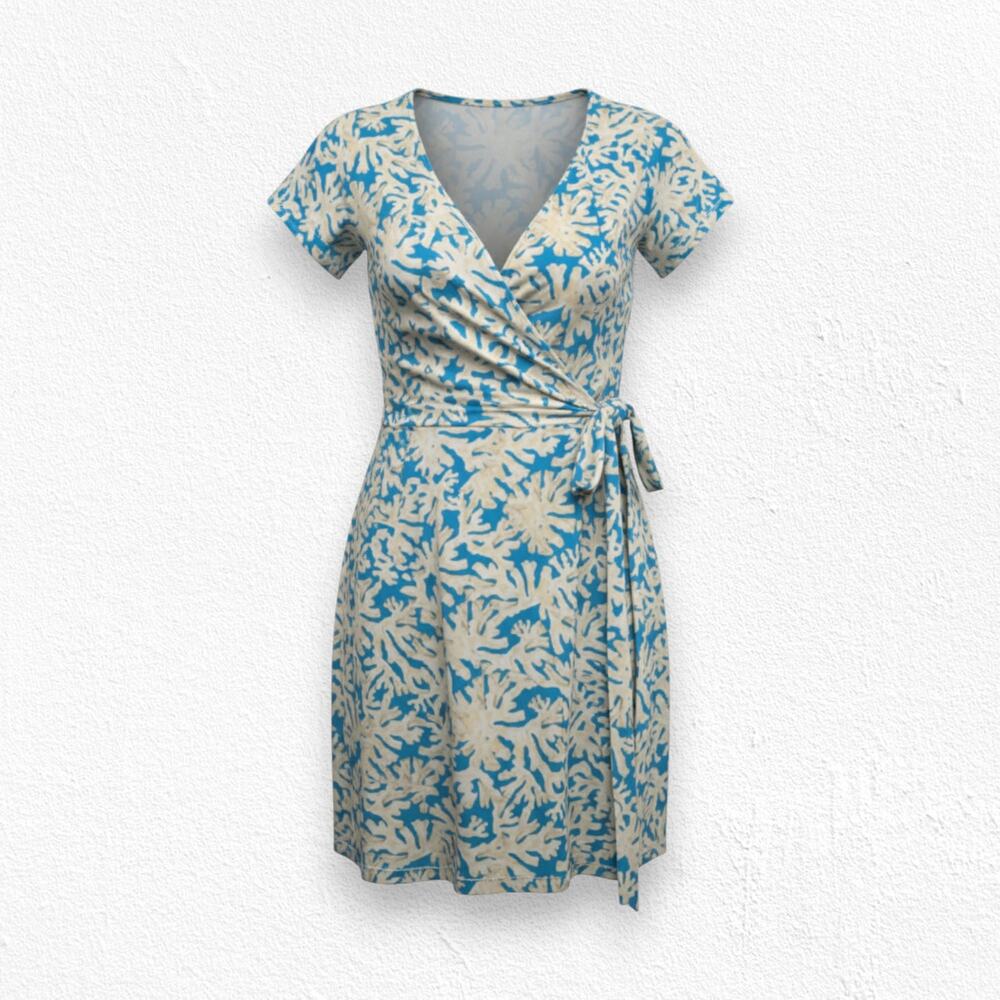 Diane von Furstenberg Turquoise Sea Fan Motif Wrap Print Dress Size Small